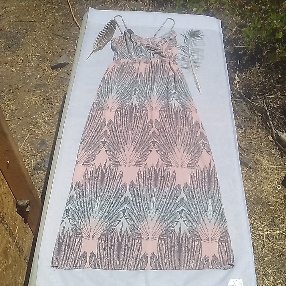 NWOT Feather Rayon Ombré Maxi Sundress Sz S Boho Festival Hippie Tribal Summer